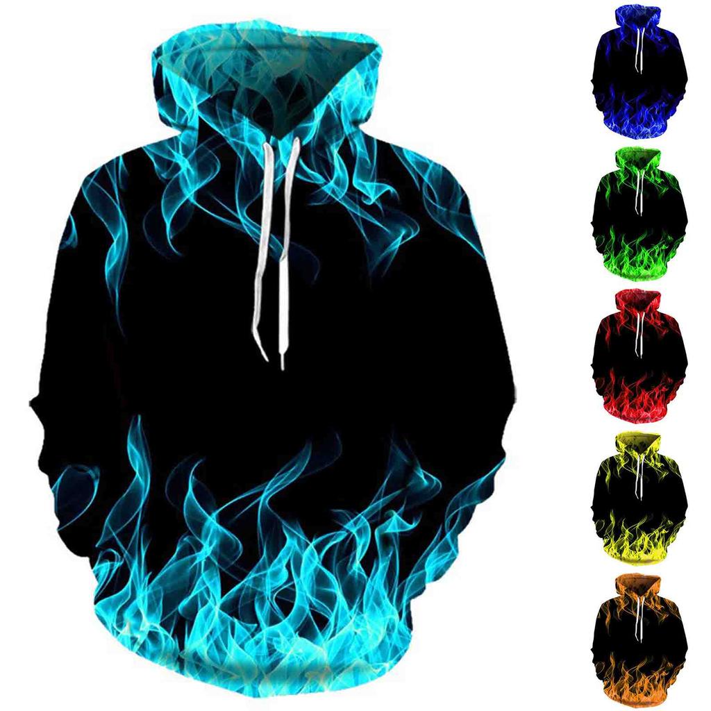 Мужская мода осенне-зимний свитер с длинными рукавами и капюшоном с пламенем