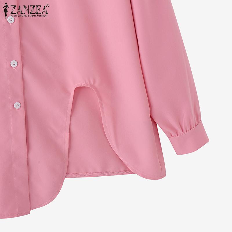 ZANZEA Women Vintage Shirt Collar Irregular Hem Long Sleeve Shirts