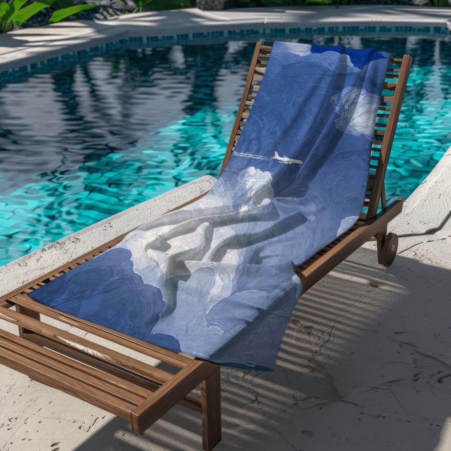 Quick-Dry Sand-Resistant Microfiber Beach Towel with Artistic Airplane Cloud Design Soft Absorbent and Lightweight for Swimming