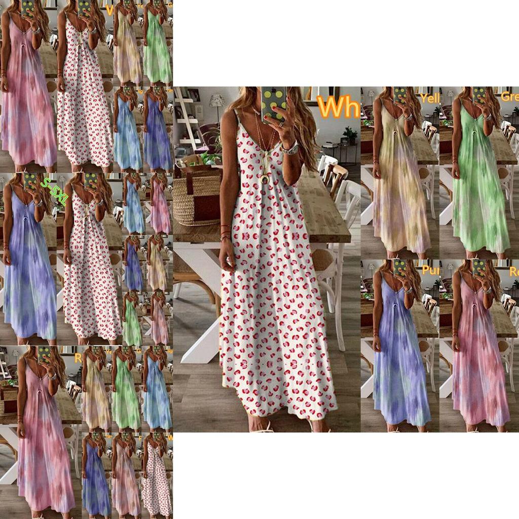 Женское бохо платье на бретельках с цветочным принтом, оверсайз макси кафтан для летних пляжных вечеринок