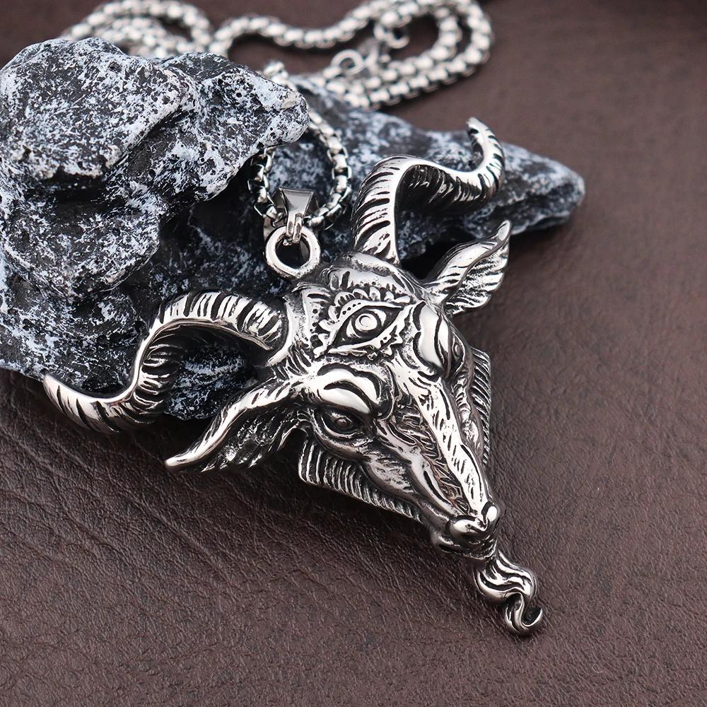 Gothic Lucifer Goat Men's Pendant Chain Popular Charm Stainless Steel Satan Baphomet Necklace Gift Jewelry Accessories