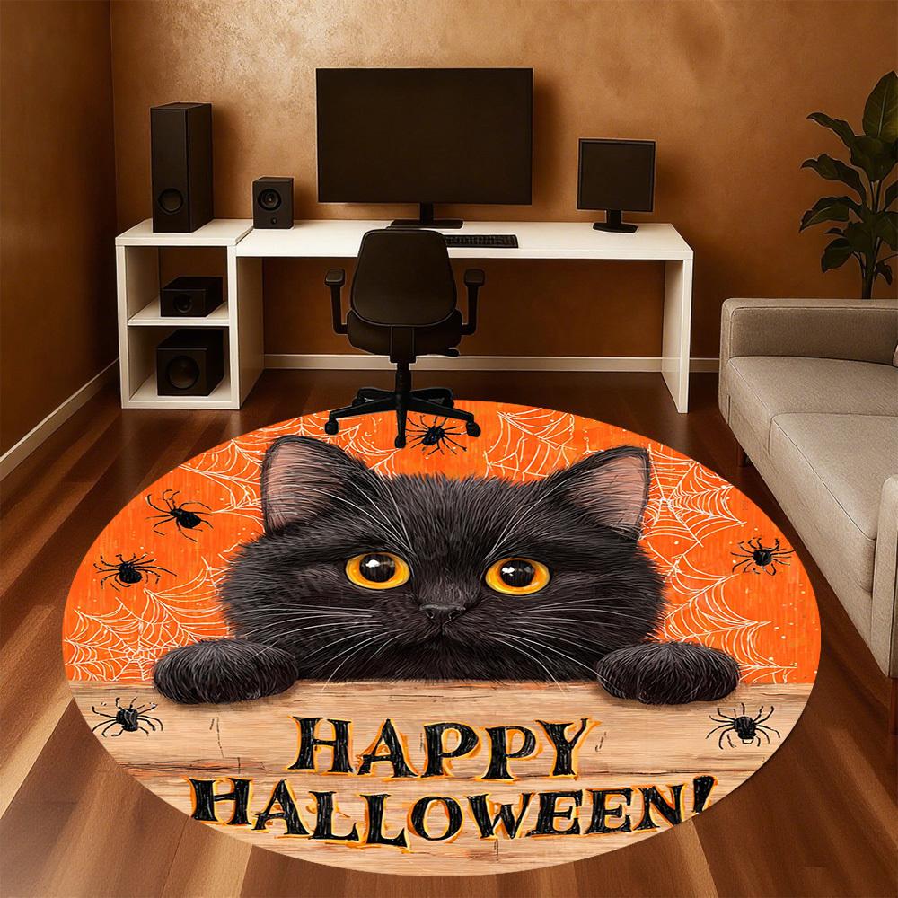 1PC Halloween Black Cat Office Round Area Rug, Under Office Chairs Bedroom Living Room Home Decor, Carpet for Office -1110127