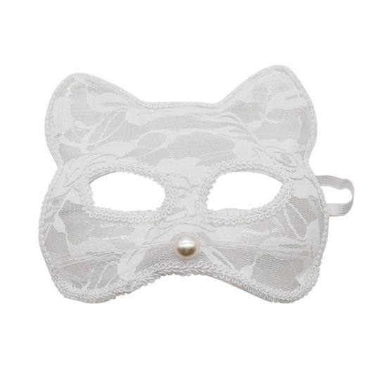 Halloween Cat Masque Half Face Lace Masquerade Masque Cat Fox Animal Cosplay Costume for Carnival Ball Party Accessories
