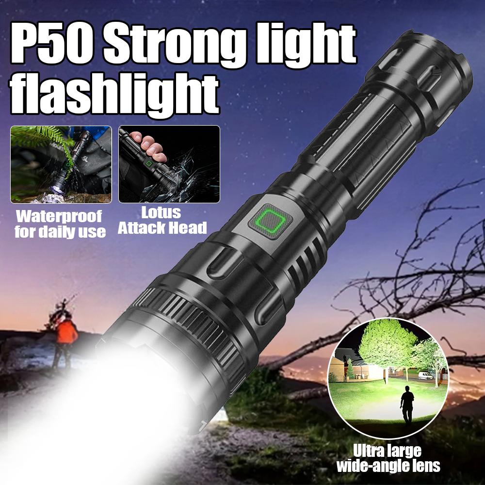 Зарядка Zoom Strong Light P50 Фонарик Наружное Освещение Водонепроницаемый Алюминиевый Сплав Фонарик Портативный Домашний Фонарик