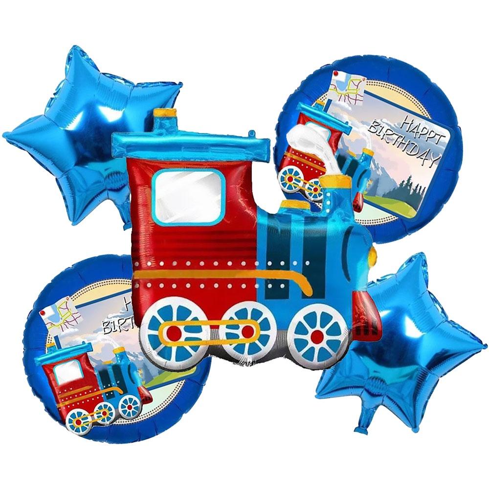 Воздушный шар из алюминиевой фольги с номером 0-9 в стиле поезда на день рождения, креативный мультфильм, украшение из воздушных шаров в синей серии