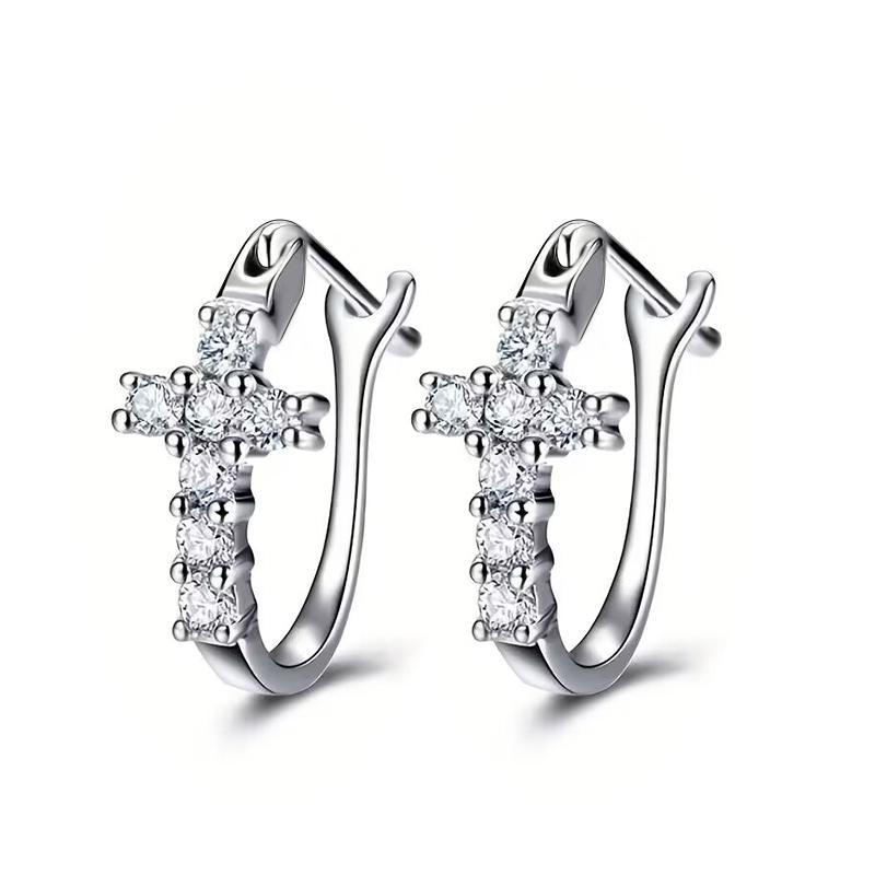 Стильные серьги-кольца Huitan Cross, женские повседневные аксессуары с яркими цирконами, модные 3 цвета, доступные в подарок