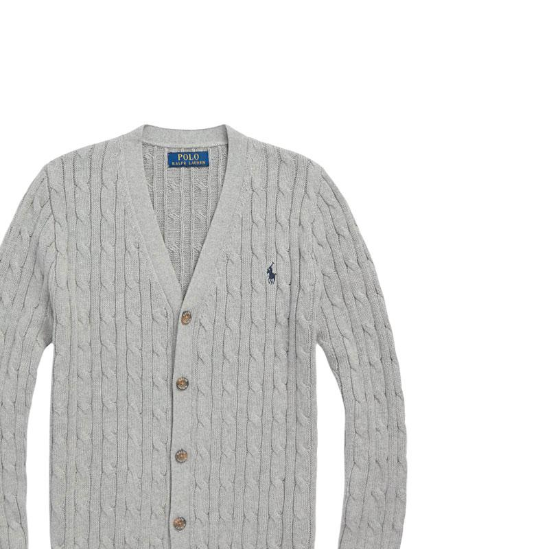 Polo Ralph Lauren Sweater Ss24 Solid Color Small Pony Embroidery Cable Knit V-Neck Long Sleeve Kids Sweater Gray CWPOSWEY6820519-020