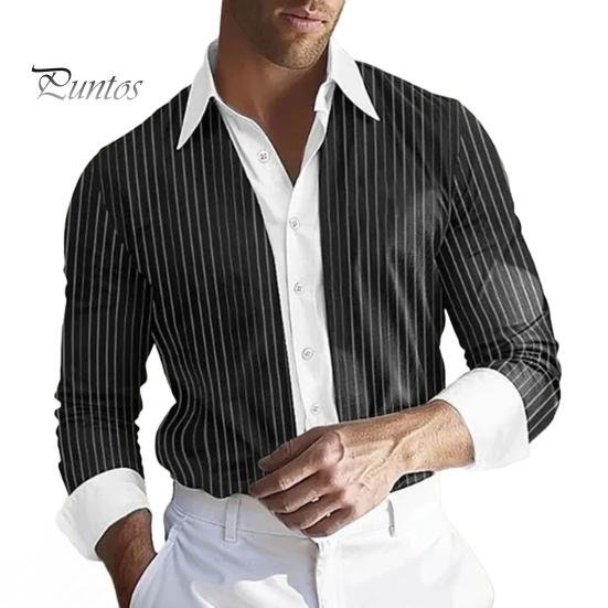 Мужская рубашка с длинным рукавом, лацканами, дизайном, рубашка с пуговицами, планкой, полосатым принтом, цветная рабочая рубашка в стиле пэчворк