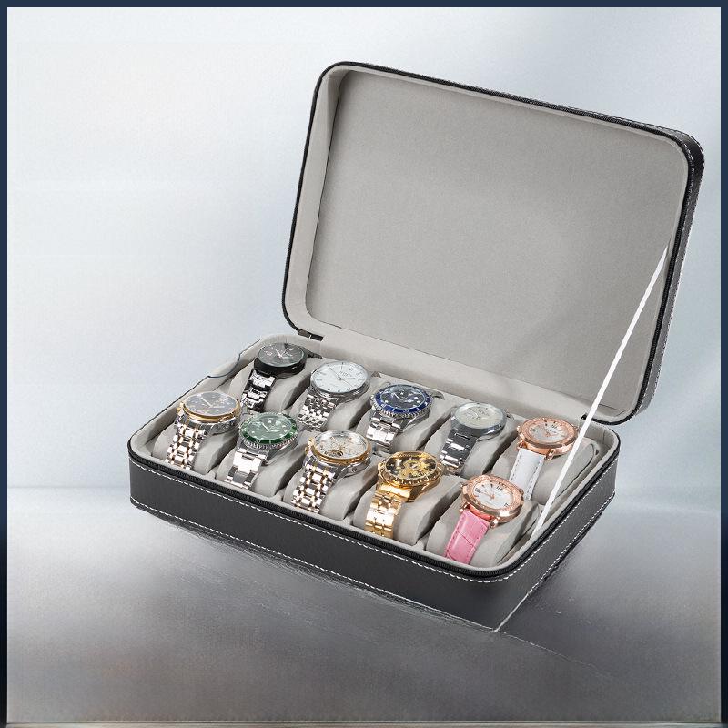 Портативная коробка для хранения на молнии из ПУ кожи для часов и ювелирных изделий, варианты на 6, 10 и 12 ячеек