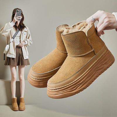 Женские высокие зимние ботинки из корейского бархата 2023 года — теплые, повседневные, из хлопка на толстой подошве 9010