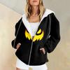 Женская мода повседневная толстовка с принтом на Хэллоуин осень-зима с длинным рукавом кардиган с карманами на молнии куртка с капюшоном
