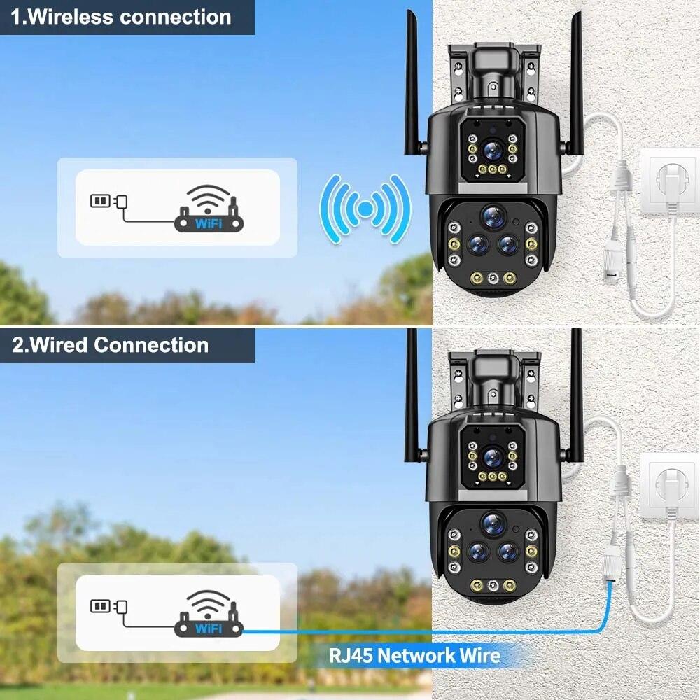 16MP 8K Wifi IP Camera 20X Zoom Four Lens Outdoor Wireless Security Camera PTZ 360 Smart Home Security Protection CCTV Wifi Surveillance Cameras