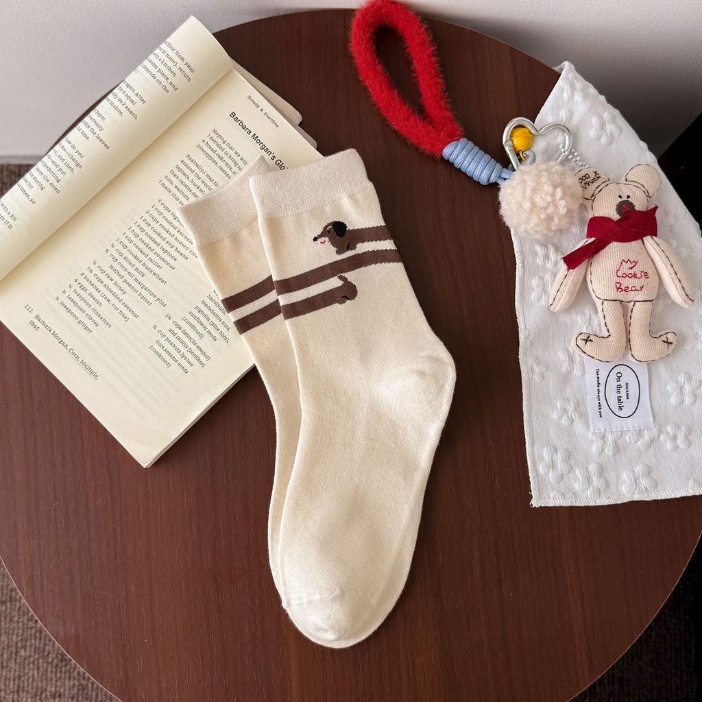 Мультяшные милые носки в студенческом стиле для девочек, сезонные носки, хлопок, щенок, милый питомец