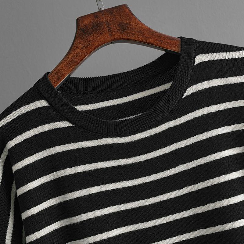 GMXIA Осенне-зимний полосатый вязаный свитер из двух частей с круглым вырезом, свободный повседневный и модный костюм