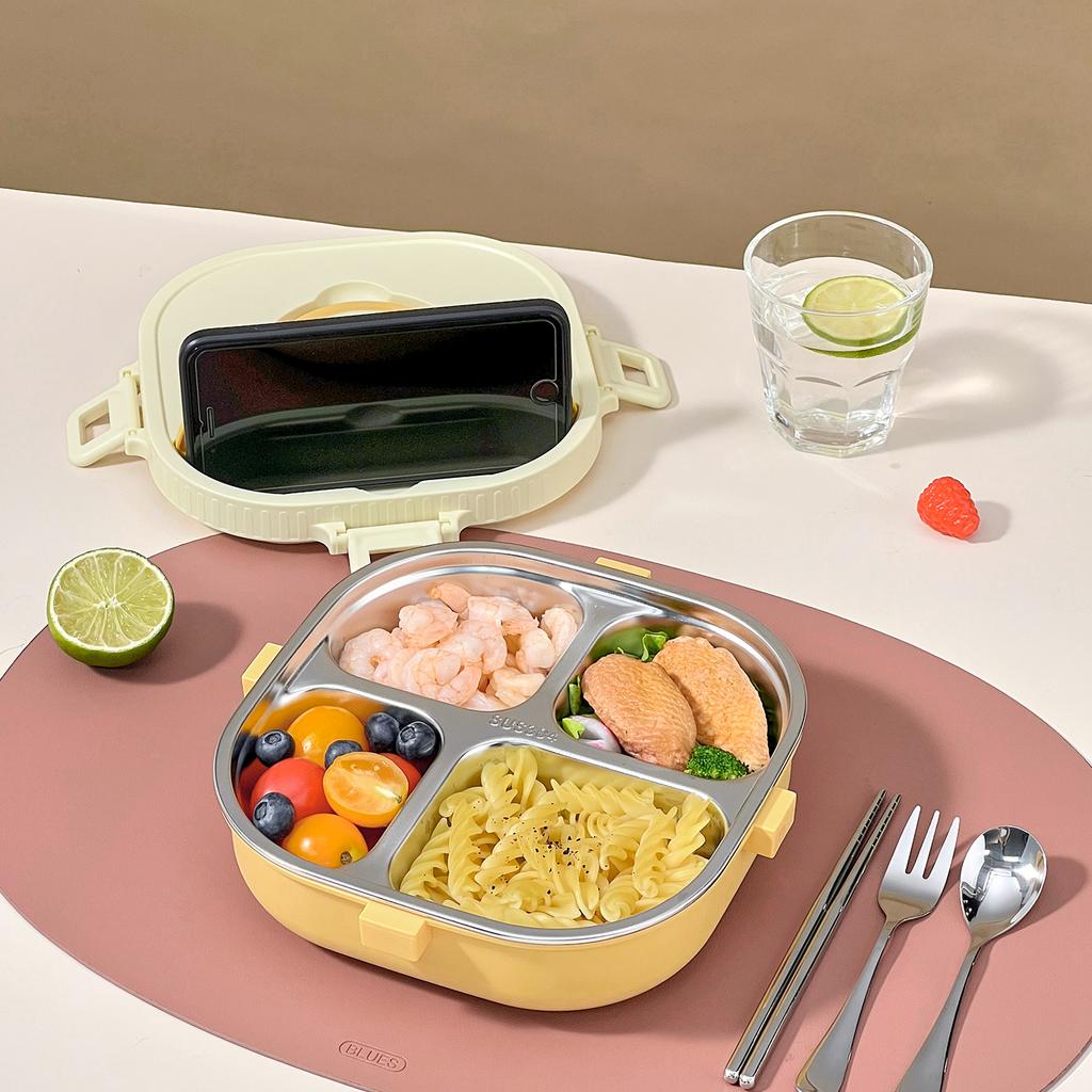 850/900Ml 304 Stainless Steel Divided Bento Box With Cutlery Large Capacity Leak Proof Lunch Box Student Kids Lunch Container