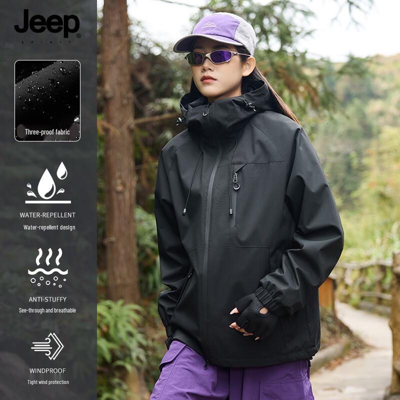 JEEP SPIRIT Unisex Outdoor Hooded Waterproof Jacket