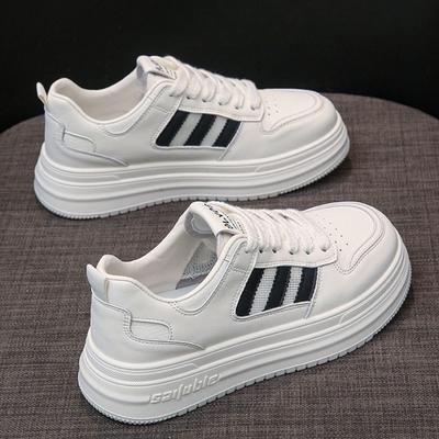 Кожаные белые туфли на платформе, детские летние новые универсальные туфли для увеличения роста, сетчатые дышащие повседневные спортивные туфли