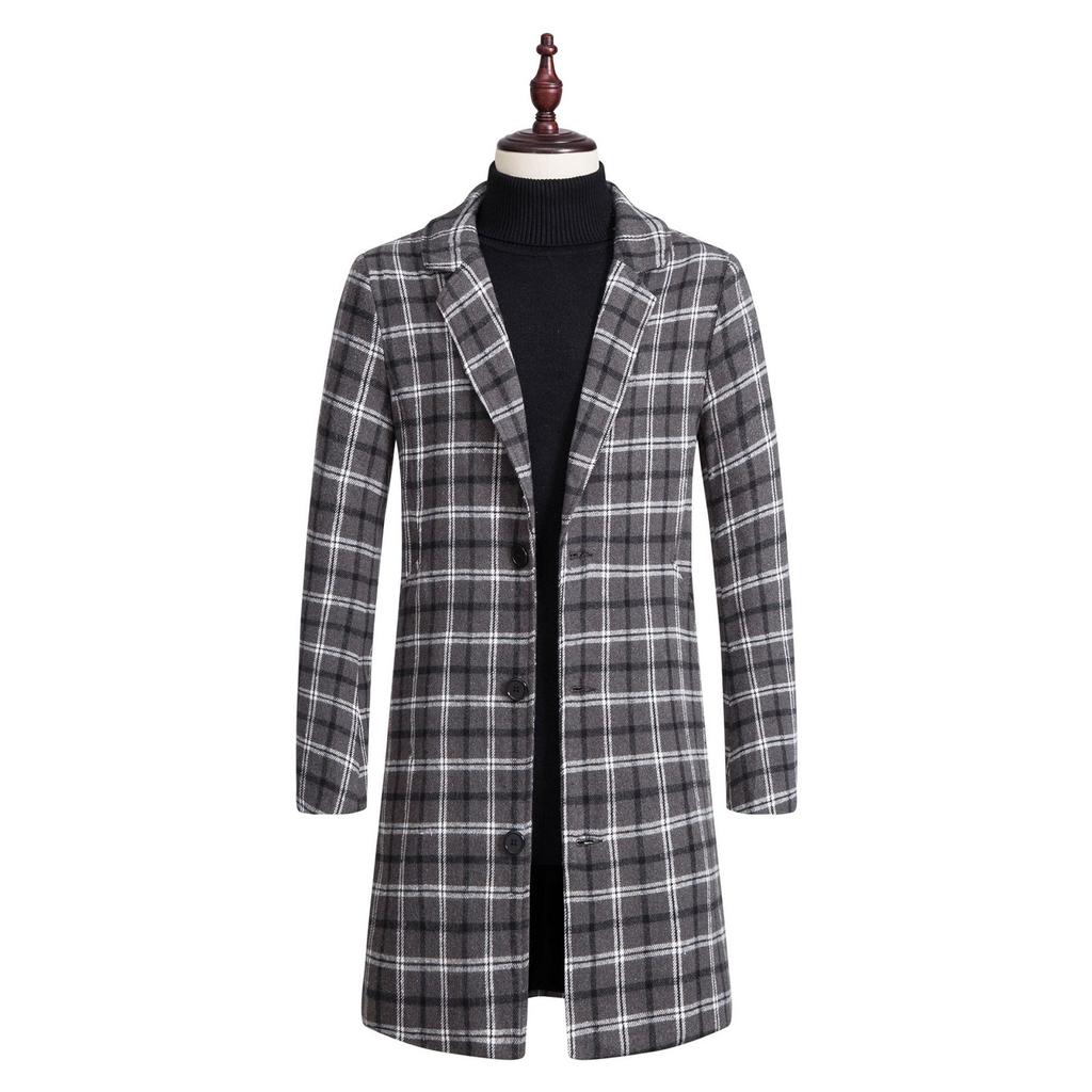 Мужская мода осень и зима повседневные клетчатые топы тонкий тип пальто пояс мода большой размер плащ