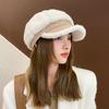 Yousheng Winter Octagonal Cap Thick Plush Short Brim Contrast Color Keep Warm Peaked Cap Literary Retro Style Headwear for Work Travel Daily Wear