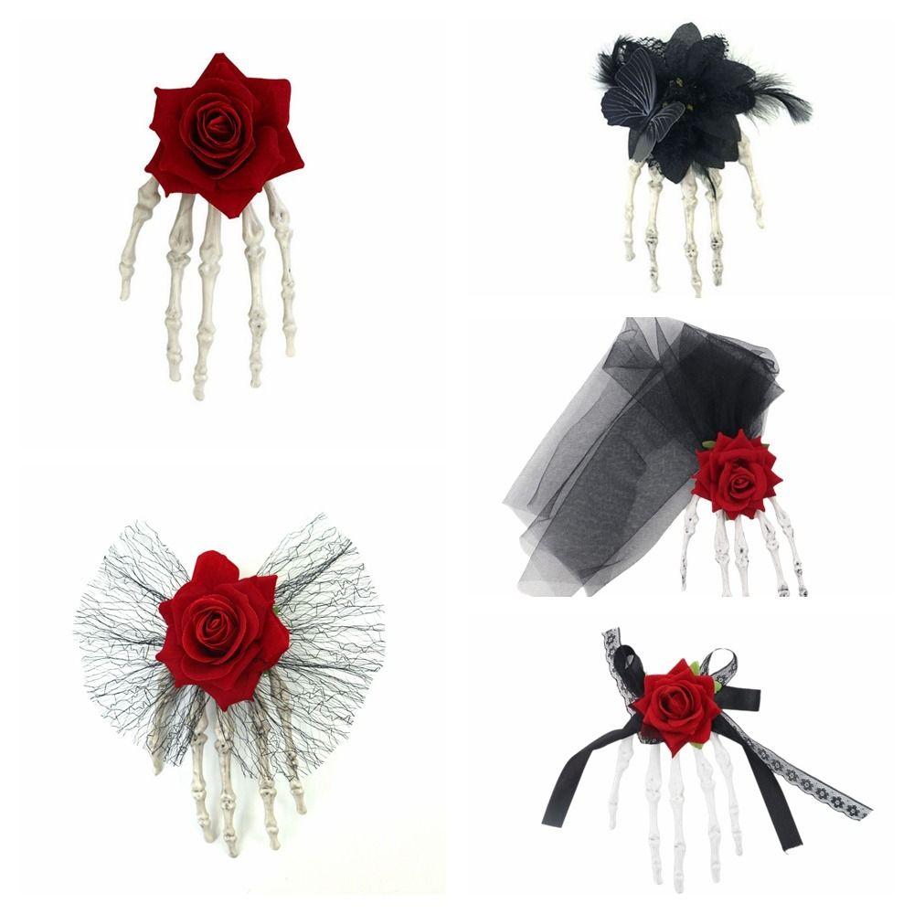 Cloth Ghost Claw Hair Clip Flower Halloween Headwear Skeleton Hand Rose Hairpin Children
