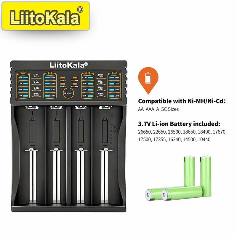 LiitoKala для аккумуляторов 18650/26650/AA/AAA, ЖК-дисплей, Автоопределение, Защита от перезаряда, Многоцелевое зарядное устройство Lii-402