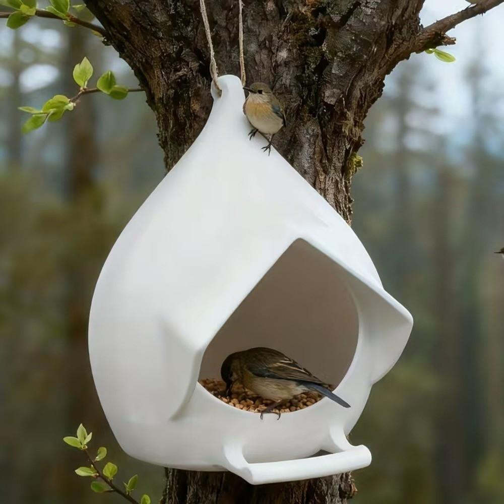 House Shape Waterproof Hanging Bird Feeder Rainproof with Stand Bird Feeding Dispenser Large Capacity Birds Food Catcher Garden