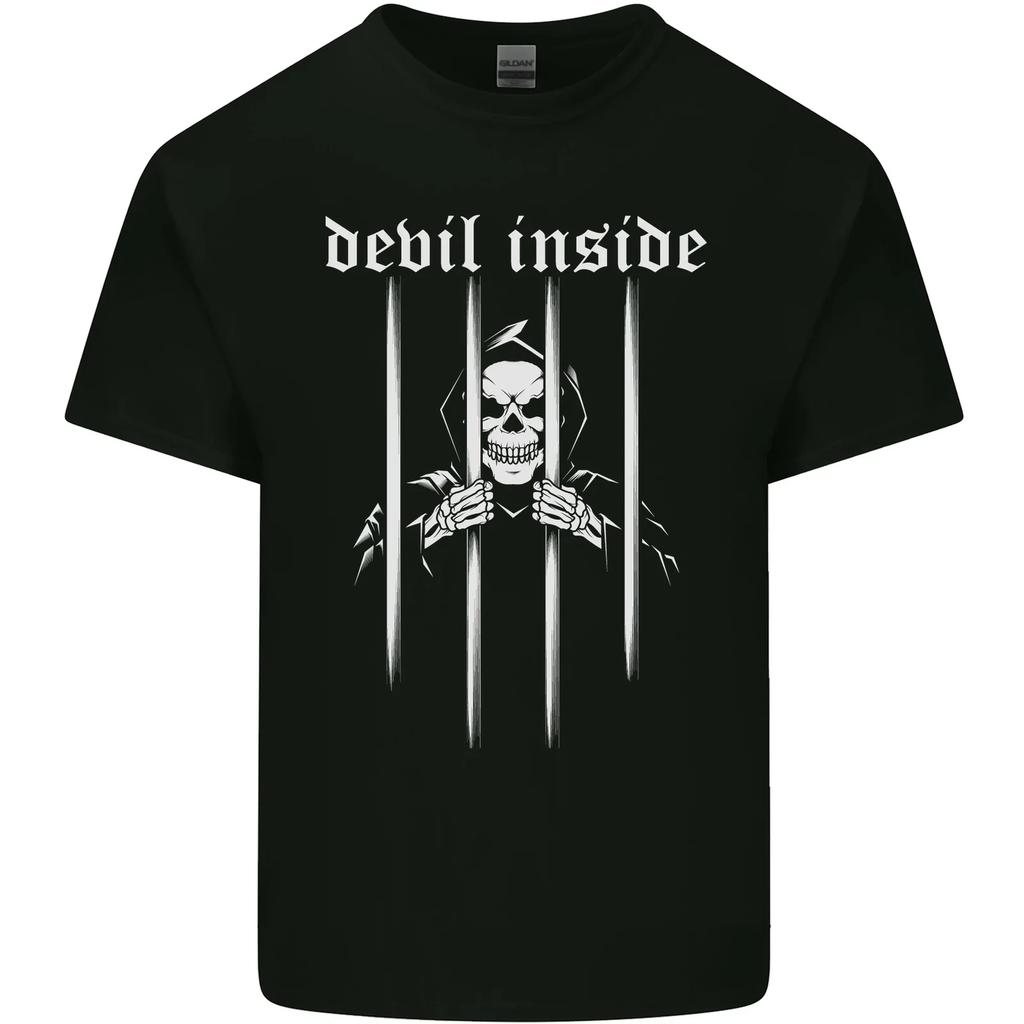 Devil Inside Grim Reaper Satan Skull Gothic Kids T-Shirt Childrens