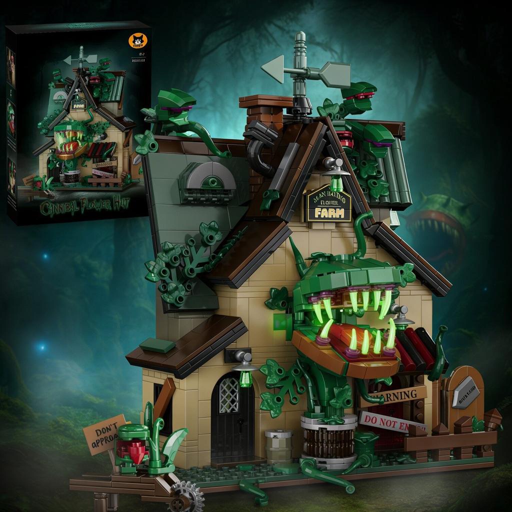 Creepy Carnivorous Plant House Building Blocks , Giant Venus Flytrap House Bricks Model, Creative Desktop Collectible Decor