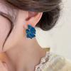 New French Retro Rhinestone Blue Oil Flower Drop Stud Earrings Fashion Cute Alloy Stud Earrings For Women Jewelry Gifts