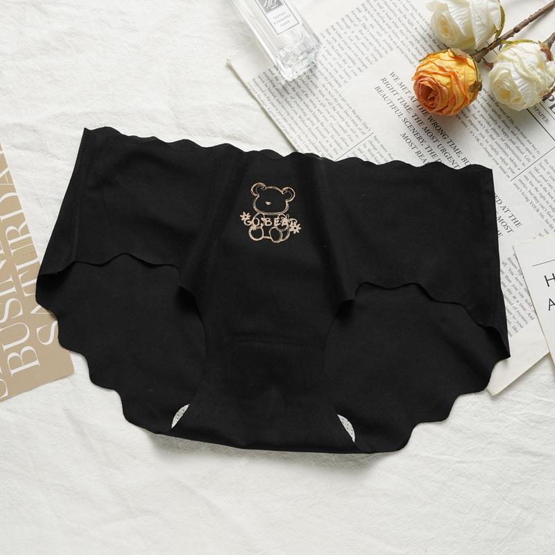 Cute Cartoon Print Breathable Bottom Crotch Briefs Women Ice Silk Mid-Waist Underwear Panties Comfortable Girl Underwear