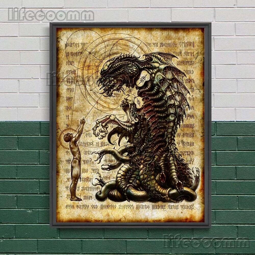 Темное заклинание книги мертвых, винтажная настенная живопись на холсте, темные странные существа, художественный постер и принт, украшение для дома без рамки