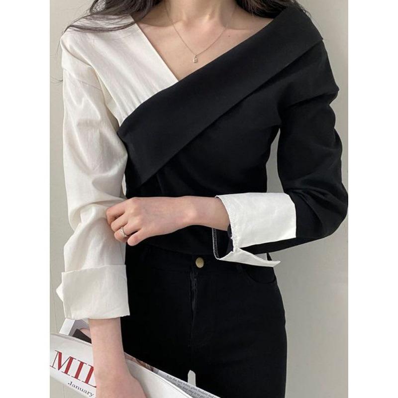 Корейский шикарный осенний ретро-контрастный топ с открытыми плечами для женщин