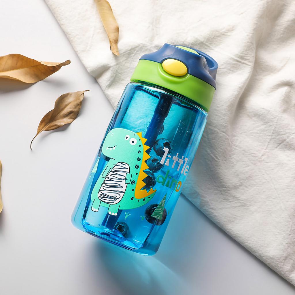 Kids Water Bottle with Straw Lid Cute Dinosaurs 480ML Safe Food Grade PP Material Toddler Water