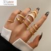 Fashion Jewelry Rings Set Gold Color Hollow Round Opening Women Finger Ring for Girl Lady Party Wedding Gifts