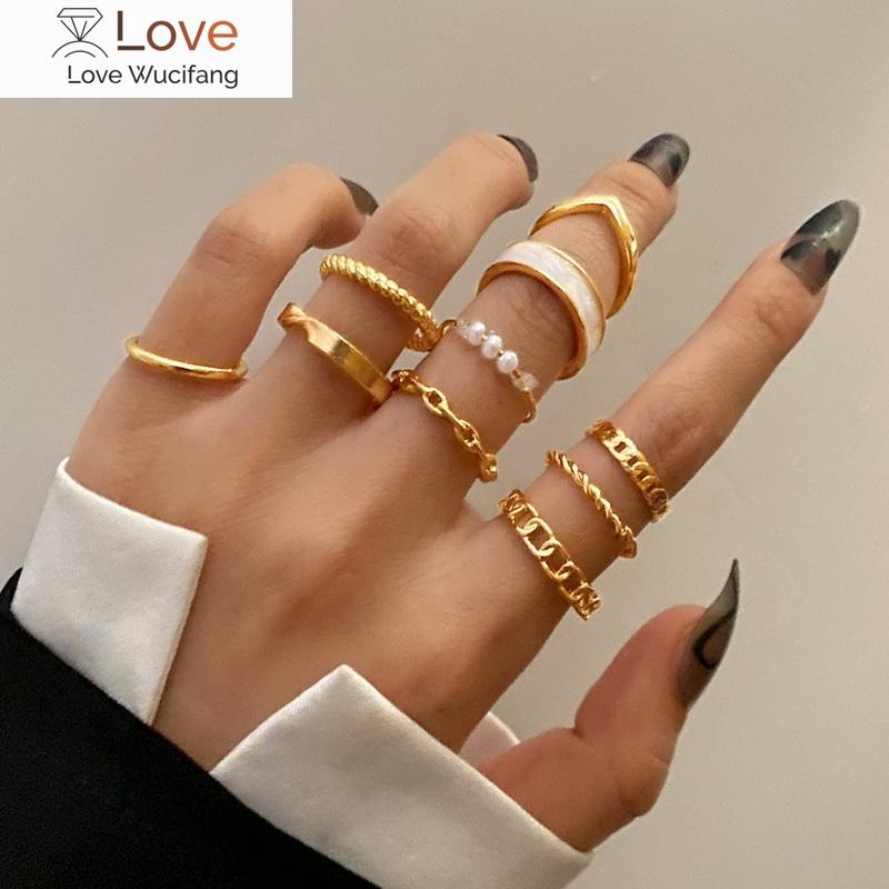 Fashion Jewelry Rings Set Gold Color Hollow Round Opening Women Finger Ring for Girl Lady Party Wedding Gifts
