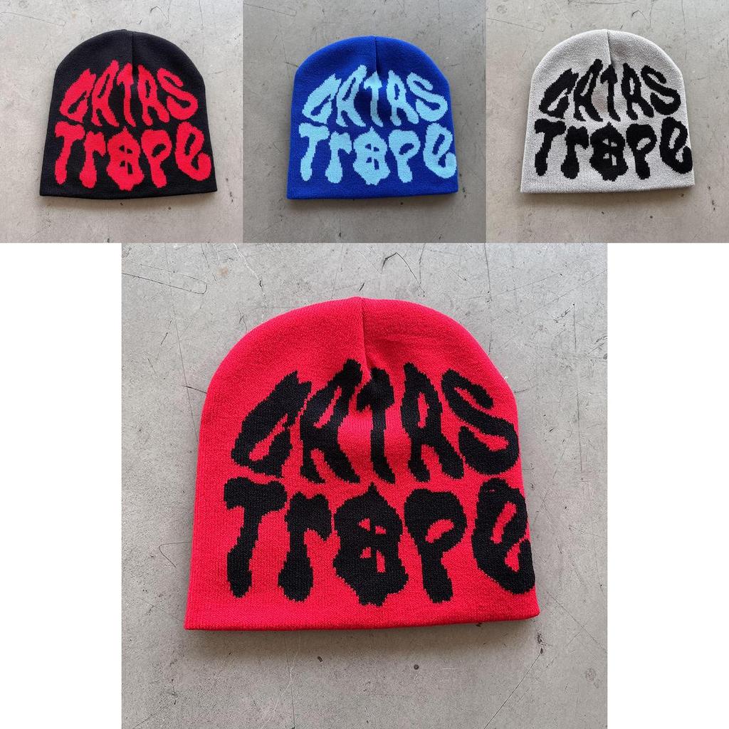 Trendy High Top Knitted Hat With Letter Graphics For Fall Winter Streetwear