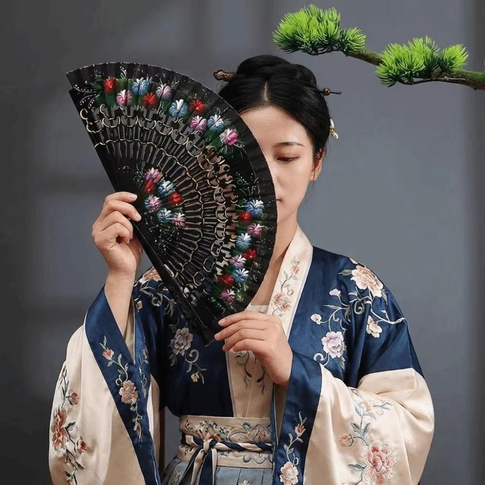 Colorful Hand Painted Fan Wooden Chinese Vintage Fan Portable Spanish Wood Fan Home Decor