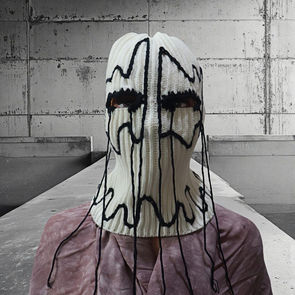 Halloween Balaclava Cap for Women Men Face Mask Knit Devil Beanie Hat Face Cover Hat Distressed Funny Party Hooded Hat