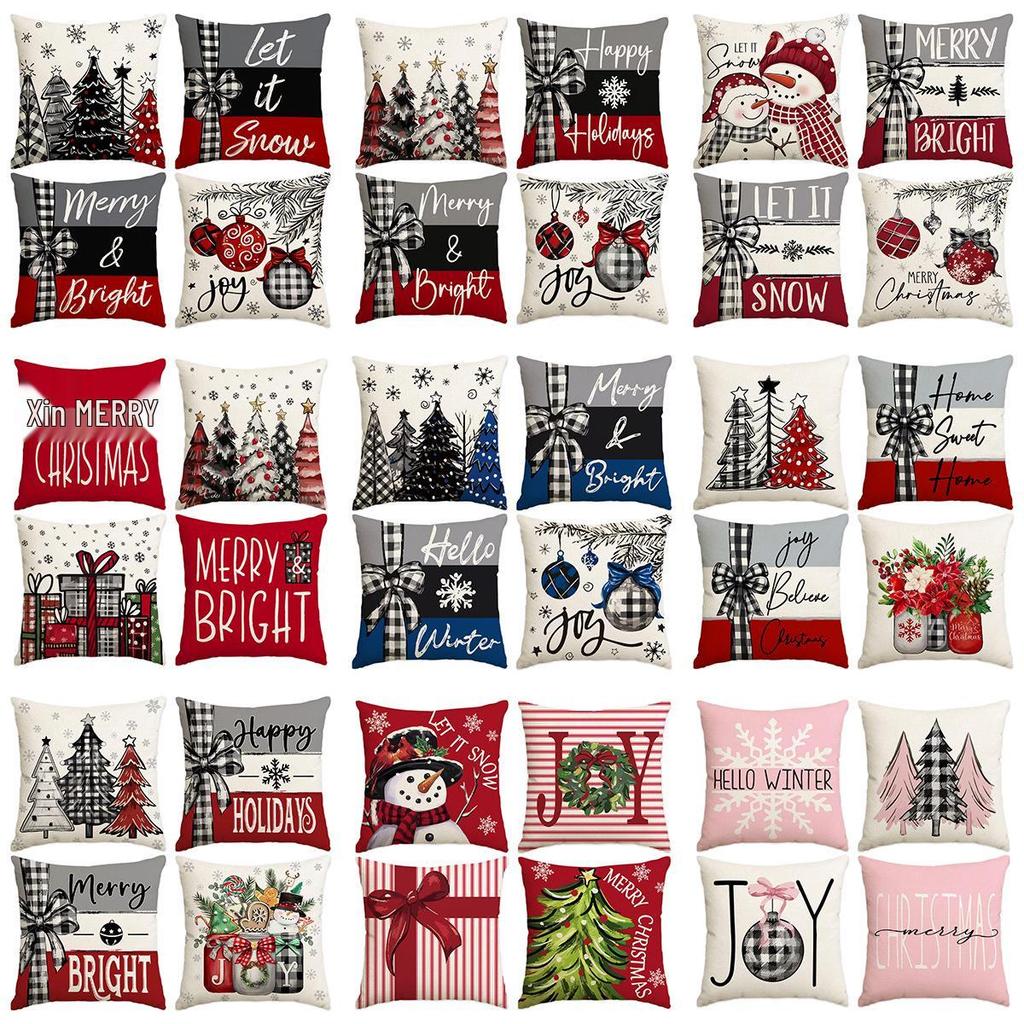 Горячая распродажа Рождественская наволочка из искусственного льна с принтом елки и снеговика - Праздничная декоративная наволочка для диванной подушки