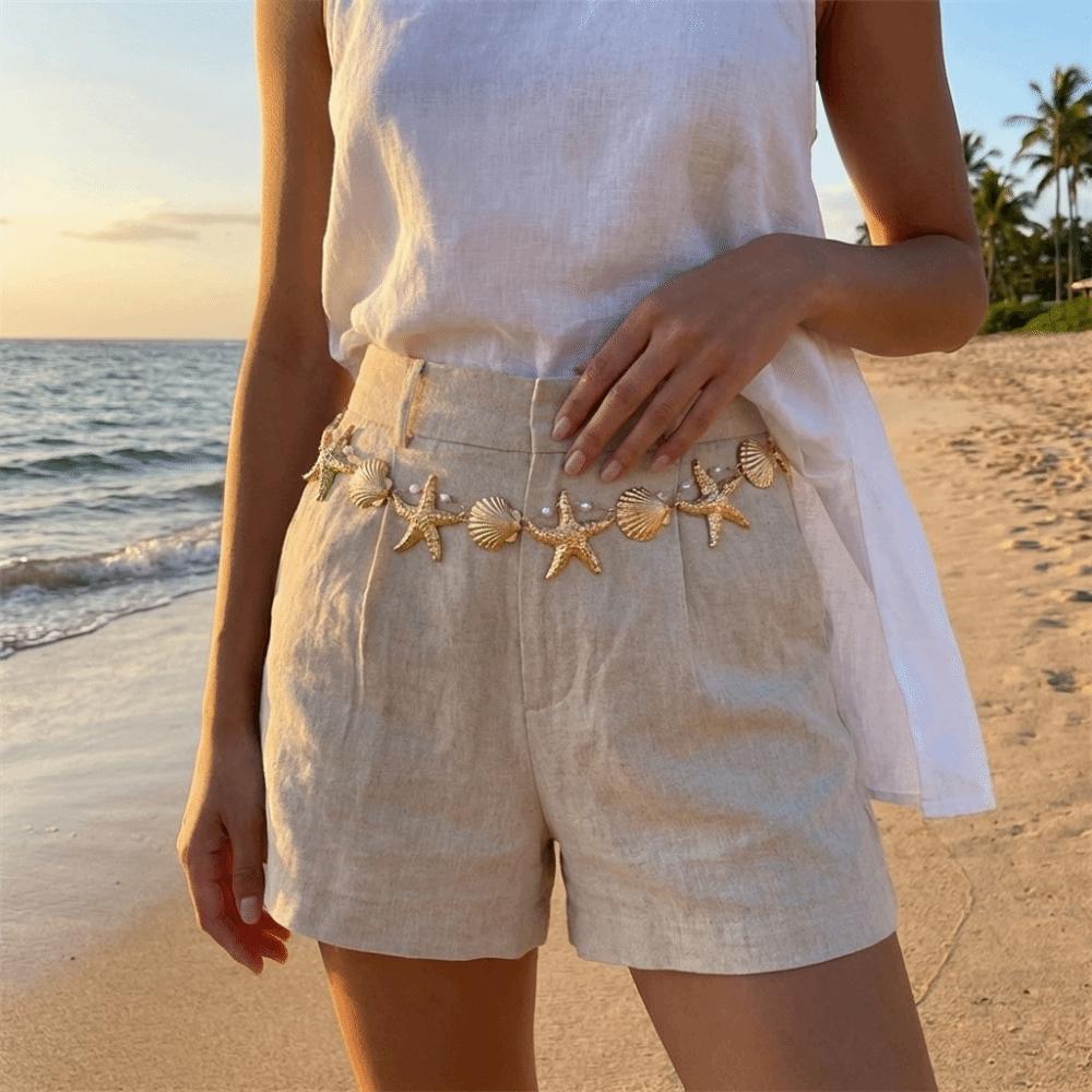 Gold Imitation Pearl Body Chain Multi-pendant Beads Belly Chain Retro Starfish Waist Chain Bikini