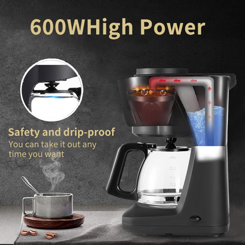 Drip Coffee Maker 600w High Power 6 Cups Large Capacity Kitchen Automatic Espresso Machine Espresso KTY