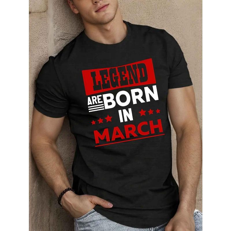 Европейские размеры LEGENDS ARE BORN IN MARCH Мужская футболка с коротким рукавом - Легкий полиэстер, Геометрический принт, Круглый вырез
