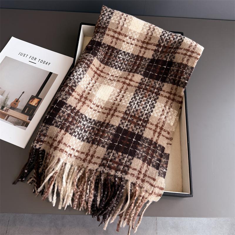 Korean Style Plaid Women's Winter Scarf Imitation Cashmere Warm Shawls Wraps Thicked Pashmina Female Blanket Scarves