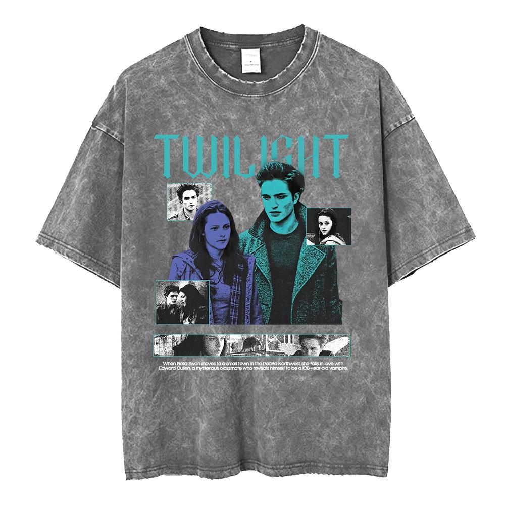 Twilight Saga Edward Cullen Bella Swan Vampire Werewolf Vintage Washed Short Sleeve Tshirts Unisex Unisex Clothing Cotton T Shirts