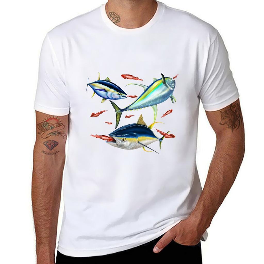 Yellowfin Tunas Hunting Squid Tshirt Festive Simple Tshirt