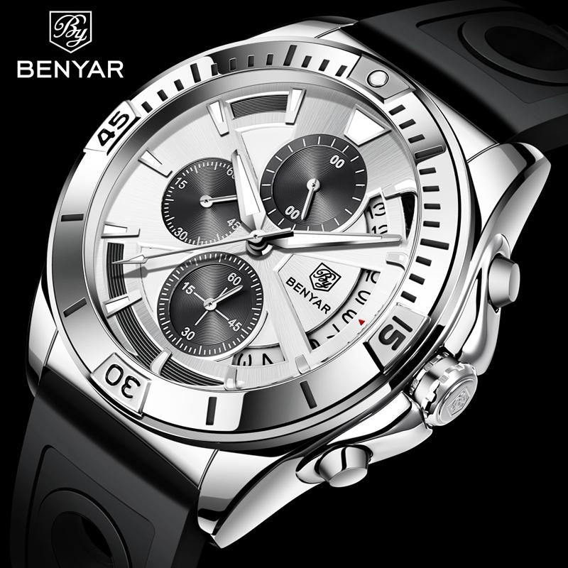 BENYAR Watches Mens Top Brand Luxury Clock Casual Phase Men Watch Sport Waterproof Quartz Chronograph