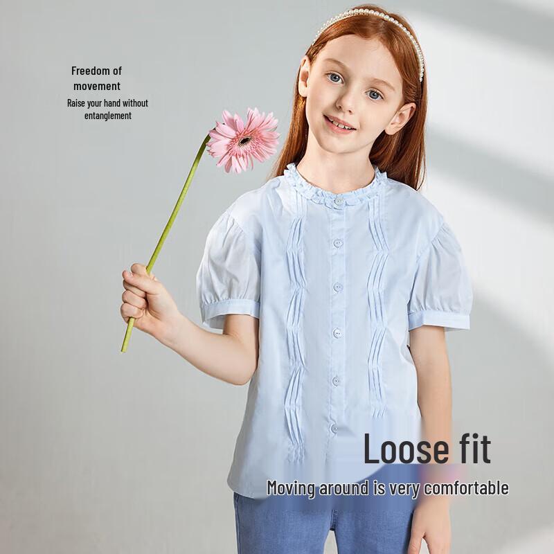 YEEHOO Girls' Pure Cotton Short-Sleeve Shirt