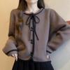 Autumn and Winter New Bow-tie Knitted Cardigan Women's Soft Waxy Loose Age-reducing Single-breasted Sweater Jacket
