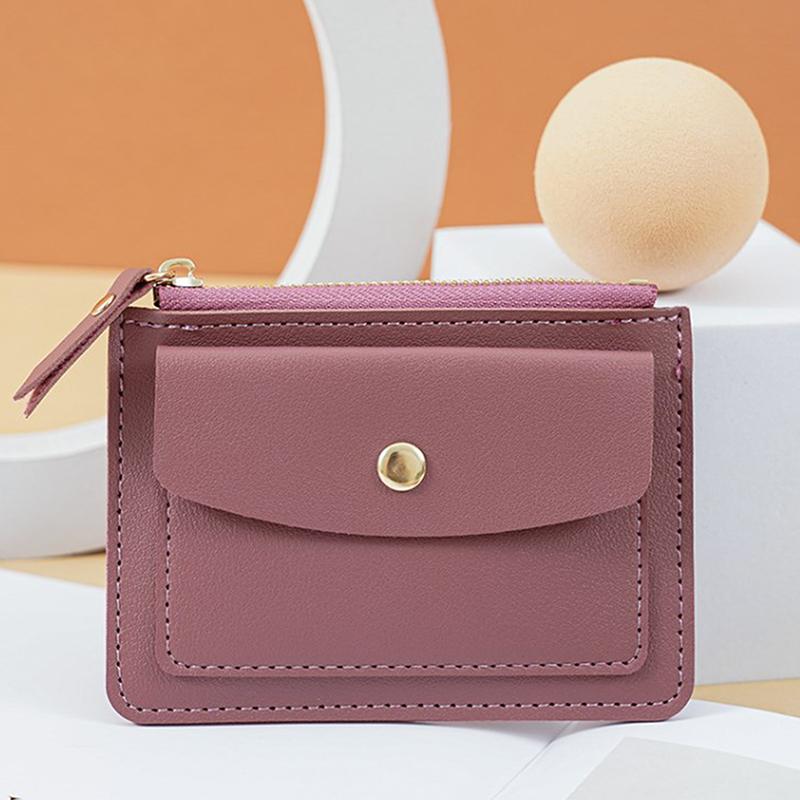 Кожаный женский кошелек Женские простые кошельки Мини на молнии Однотонный держатель для нескольких карт Короткие кошельки для монет Тонкий маленький кошелек Застежка-молния