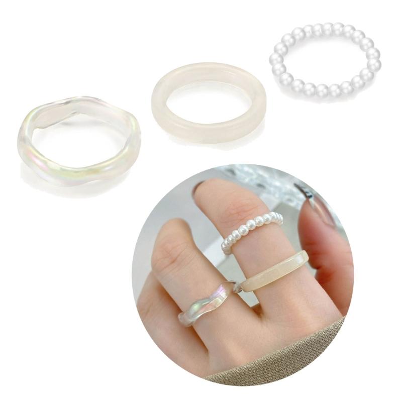 3 шт. Минималистичные кольца из смолы для пальцев, эластичные кольца с бусинами, штабелируемые, модные кольца-заявления, ювелирные изделия для женщин и девушек-подростков